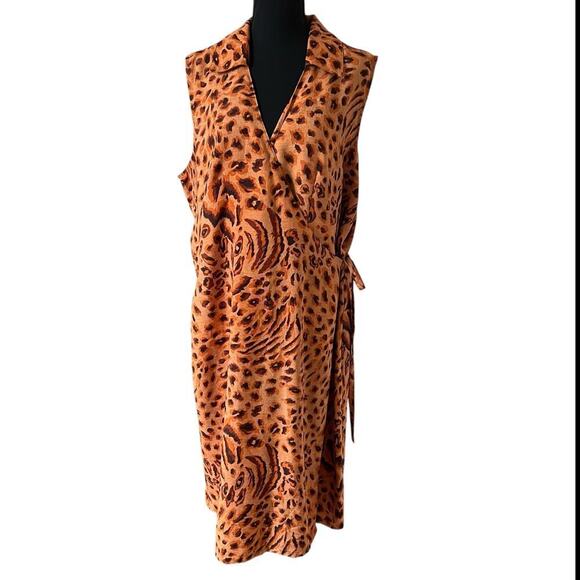 Street Fashion Women Leopard Print Wrap Dress 2X Sleeveless Belted Animal Print - Picture 1 of 8